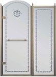 Дверь в нишу 1200хh2118мм, с неподв. сегментом, "Левая" петли (вход 600мм) слева, (стекло матовое с прозрачным узором, 8мм, фурн/бронза), Retro XX