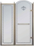Дверь в нишу 1200хh2118мм, с неподв. сегментом, "Правая" петли (вход 600мм) справа, (стекло матовое с прозрачным узором, 8мм, фурн/бронза), Retro XX