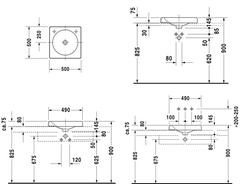 Раковина 500х500h75мм, без отверстия д/смесит., (крепл. в компл.) Architec ZZ