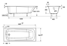 Акриловая ванна Patio 170x70, прямоугольная (БЕЗ каркаса и панели) ZZ