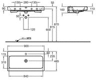 Раковина 900х485мм, 1 отв.д смесит, с переливом, крепл.в компл., iCon ZZ