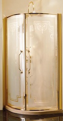 Двери д/душа, распашные 90х90хh185см, полукругл. профиль бел/бронза, стекло комбинир. матовое/прозр. декор Londra ZZ