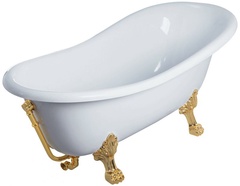 Ванна отдельностоящая GIALETTA 1700x810x740 мм, лит.мрамор, с золотыми ножками, сливом-переливом золото, белая ZZ