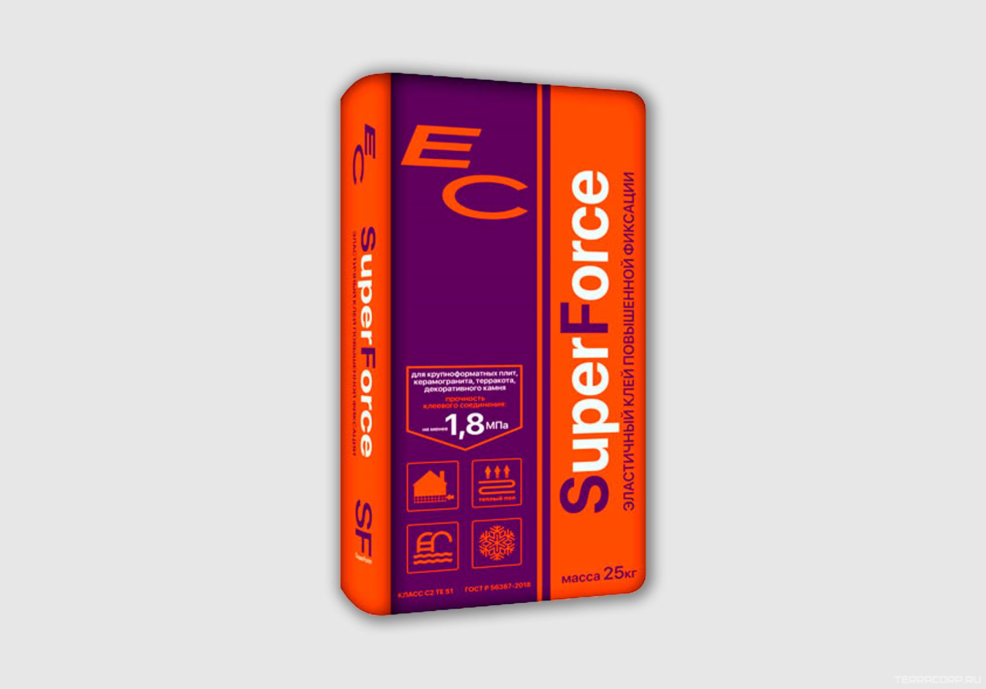 д/плитки форматом до 100 х100 см ЕС SUPER FORCE, 25кг (50) ZZ Екатеринодарские смеси Клей ЕСSUPER, фото 1