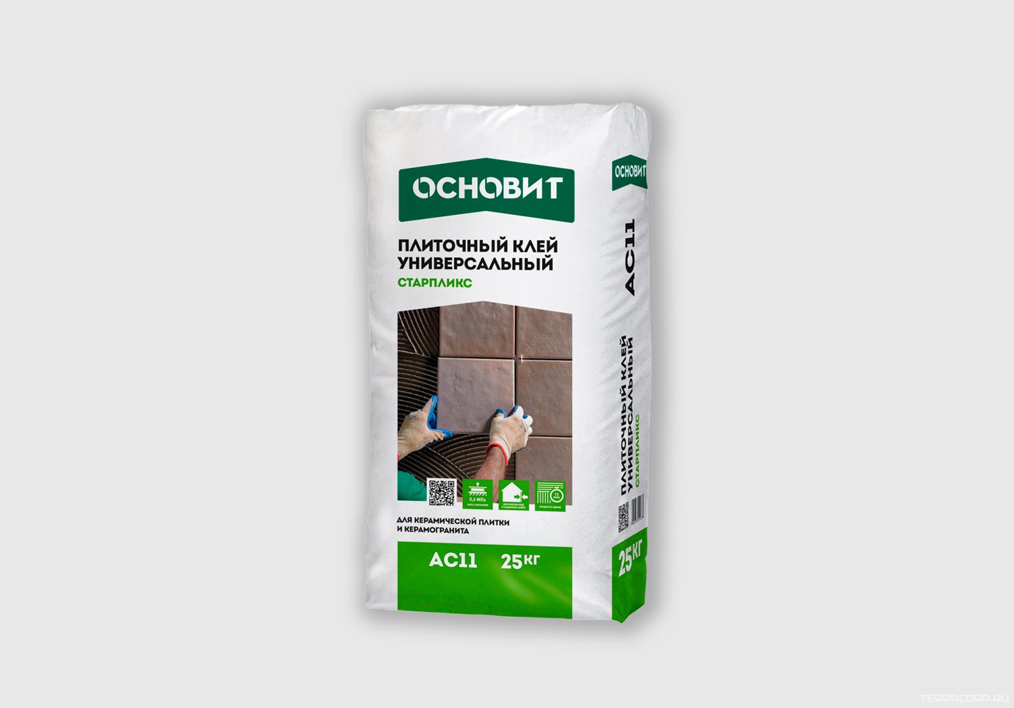 Плиточный клей универс. ОСНОВИТ СТАРПЛИКС AC11 (С1Т) 25 кг. Основит AC11 Старпликс AC11, фото 1