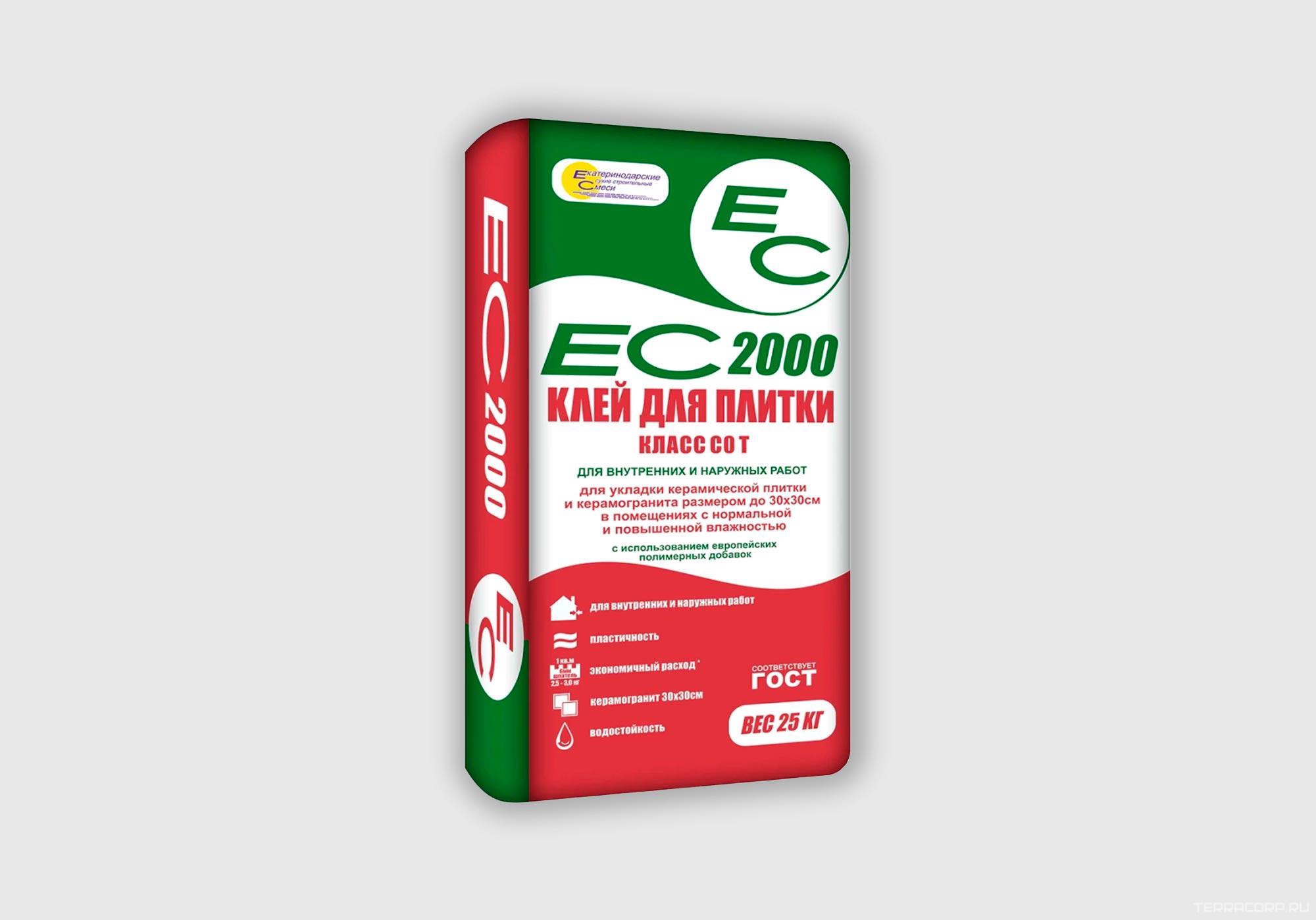 Клей д/плитки ЕС 2000, 25кг (54 шт/поддон) Екатеринодарские смеси EC 2000 ЕС2000/25, фото 1