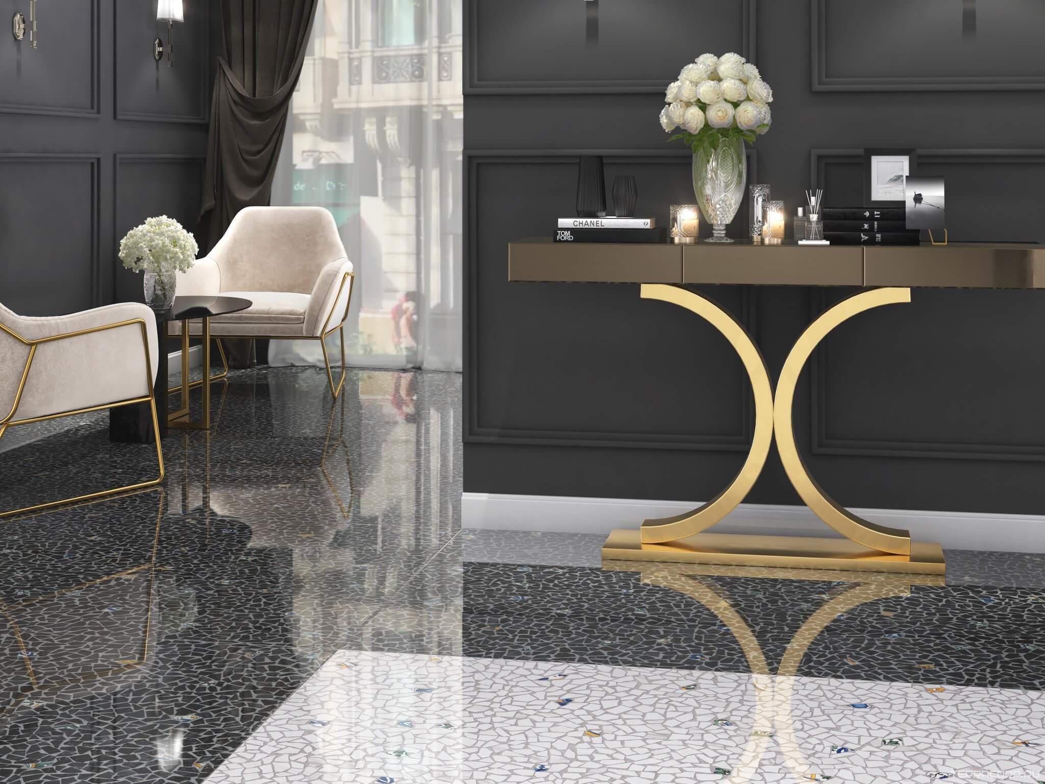 Керамогранит Kerama Marazzi Палладиана тёмный декорированный лапп. обр. гр. XX119,5х238,5 Черный, фото 1