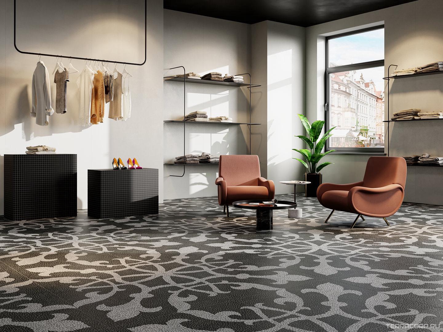 Керамогранит Kerama Marazzi Багатти белый чёрный обрезной KLZZ80x80 Черный, фото 5