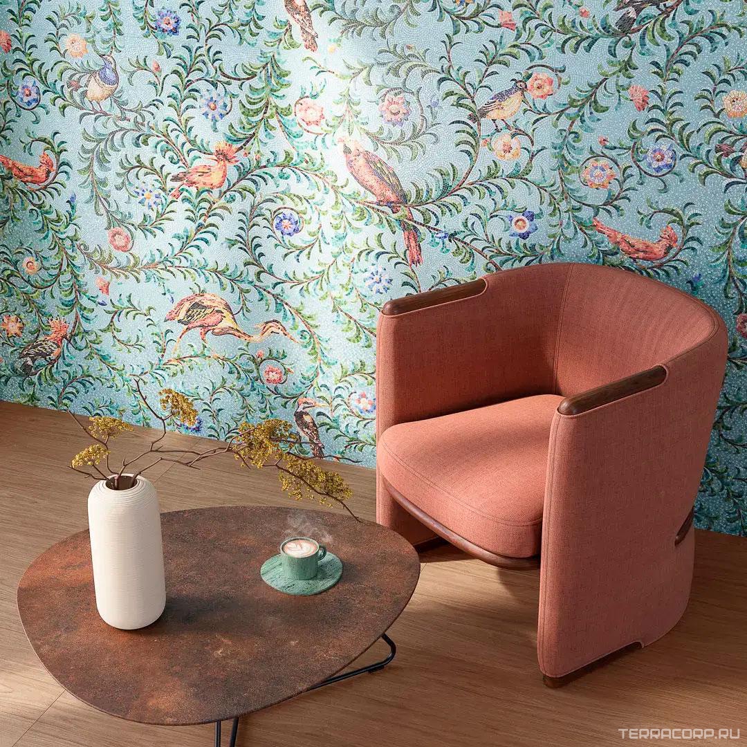 Керамическая плитка Kerama Marazzi Райский сад Панно бирюзовый матовый обрезной (из 3-х частей 60x119,5x0,9) 180x119,5x0,9 Бирюзовый, фото 4
