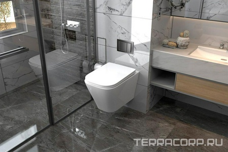 Комплект: унитаз подвесн безободковый, сиденье с микрол, цв.белый глян. инсталляция для подв.унитаза, крепёж, клавиша смыва цв.,черный мат, Rechtec ZZ Abber Rechteck AC1201-AC0105-AC0120MB