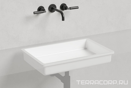 Раковина встраив.в столеш.сверху,прямоуг 600х400хh128мм,без отв.д/смес,без перелива,без донного клапана,литой камень S-Stone мат,цв.белый,  14 ZZ Salini Marea 1802214M