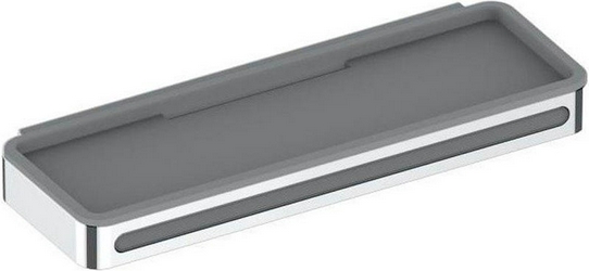Полочка для душа 288х102мм, со встроенным стеклоочистителем, (цв.хром, вставка платик цв.светло-серый), Plan ZZ