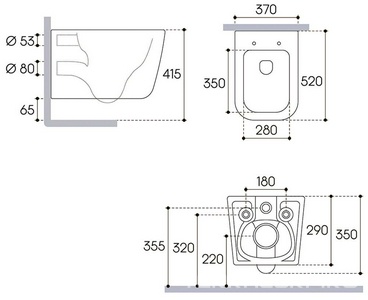 Унитаз подвесной 520х370мм, безободковый, смыв Tornado, сиденье с микролифтом, крепёж в компл., (цв.белый),  Aqueduto Macio MACT2110
