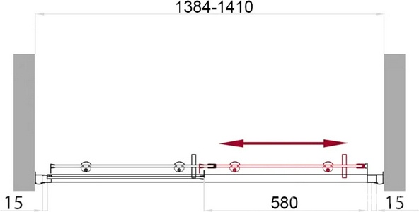 Дверь для душа, в нишу 1400хh1950мм, раздвижная, 1 дверь, 1 неподв.секция, правая/левая, (стекло Шиншила 5/4мм, фурн.цв.хром), Uno ZZ BelBagno Uno-195 UNO-195-BF-1-140-CH-CR
