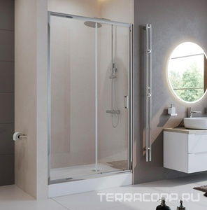 Дверь для душа, в нишу 155хh195см, раздвижная, 1 дверь, 1 неподв.секция, правая/левая, (стекло прозрачн.5мм, фурн.цв.хром), Uno ZZ BelBagno Uno-195 UNO-195-BF-1-155-C-Cr