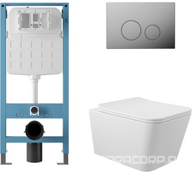 Компл.: унитаз подвесн.,безободк.Tornado 520х370мм, цв.белый глянц., сиденье с микрол,,инстал. д/унит, крепёж, клавиша смыва Circulo цв.хром, Macio ZZ