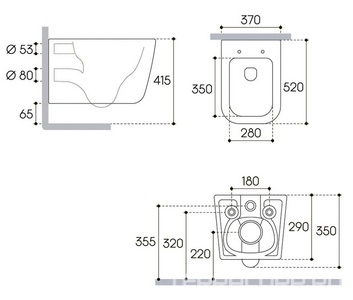 Компл.: унитаз подвесн.,безободк.Tornado 520х370мм, цв.белый глянц., сиденье с микрол,,инстал. д/унит, крепёж, клавиша смыва Circulo цв.хром,  ZZ Aqueduto Macio AQDS359T