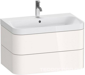 Комплект: тумба подвесная 775х490мм, 2 выдвижных ящика, (цв.22 белый глянцевый) + раковина с 1отв.д/смес.,с переливом, Happy D.2 Plus ZZ