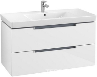 Тумба 987х420х449 мм, д/раковины, (2 выдв.отдела, контейнеры д/аксесс.), креп.в комп.,(цв. DH Glossy White/ ручка хром глянц.), Subway 2.0 ZZ