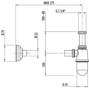 Сифон-стакан для раковины, 1 1/4, горизонтальная часть 275мм, (металл цв.бронза), Gattoni ZZ Gattoni Универсал 0152/00V0