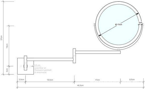 Зеркало косметическое d17см, 5 кратн. увелич., на выдвижном кронштейне, (цв.золото матовое), Decor Walther ZZ Decor Walther Универсал 0105882