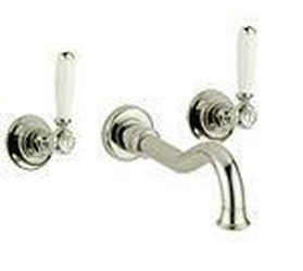 Cмеситель для раковины встр. в стену на 3 отв.,классич. излив 230мм, (цв. сатинир. никель, ручки вентили цв. белый), Princeton ZZ