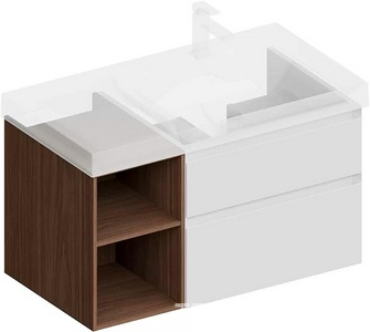 Тумба подвесная 90 см, правая, 2 выдвижных ящика + полки, без раковины, цв.белый матовый/орех Kerama Marazzi Cubo CUB.90.2Rh\WHTM.N