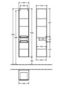 Шкаф-пенал 350хh1650х370мм, подвесной, 2-х дверный, 1 выдв.ящик, петли слева, крепёж в комп., (цв. DH Glossy White)  ZZ Villeroy & Boch Subway 2.0 A70710DH