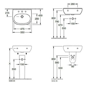 Раковина 550х450мм, с 1 отв.д/смесит., (цв. 01 белый),  ZZ Villeroy & Boch O.Novo 51605501