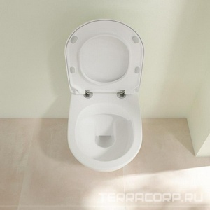 Унитаз подвесной 370х560мм, безободковый, скрытый крепёж "SupraFix", сиденье Slim с микролифтом в компл.,(цв.R1 White cer+),  Villeroy & Boch Subway 2.0 5614R2R1