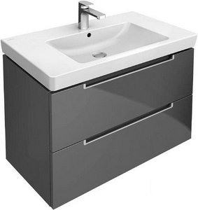 Тумба 787хh520х449мм, для раковины 800мм,(2 выдв.отдел., 3 контейн.д/акс., 4 алюм.штанги, 2стекл.перег., креп.в ком.,(цв. FP серый глянц),  Villeroy & Boch Subway 2.0 A69600FP