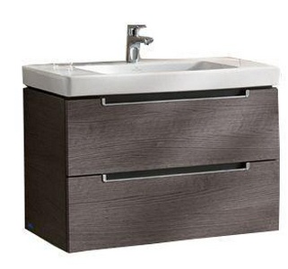 Тумба 787хh420х449мм, д/раковины 800мм,(2 выдв.отдел., 3 контейн.д/акс., 4 алюм.штанги, 2стекл.перег.,креп.в комп.,(цв. FQ дуб графит.) ZZ Villeroy & Boch Subway 2.0 A68900FQ