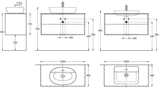 Тумба подвесная 100 см, с 2 выдвижных ящика Push-to-Open, БЕЗ столешницы и раковины, цв.белый глянец Kerama Marazzi Plaza PLB.M.100.2\WHT.V