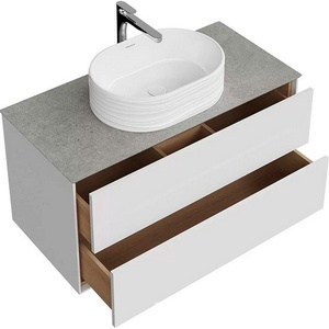 Тумба подвесная 100 см, с 2 выдвижных ящика Push-to-Open, БЕЗ столешницы и раковины, цв.белый глянец Kerama Marazzi Plaza PLB.M.100.2\WHT.V