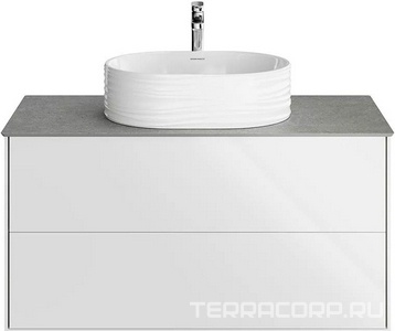 Тумба подвесная 100 см, с 2 выдвижных ящика Push-to-Open, БЕЗ столешницы и раковины, цв.белый глянец Kerama Marazzi Plaza PLB.M.100.2\WHT.V