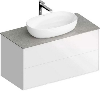 Тумба подвесная 100 см, с 2 выдвижных ящика Push-to-Open, БЕЗ столешницы и раковины, цв.белый глянец Kerama Marazzi Plaza PLB.M.100.2\WHT.V