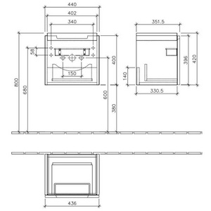 Тумба подвесная 440xh420x352мм для раковин 7315 F5 xx, (цв. DH бел/глянц, крепл.в компл.),  Villeroy & Boch Subway 2.0 A68400DH