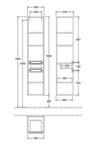 Шкаф-пенал 350хh1650х370мм, подвесной, 2-х дверный, петли справа, крепёж в комп., (цв. FP серый глянц.),  Villeroy & Boch Subway 2.0 A71000FP