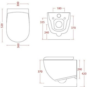 Унитаз подвесной 360х520мм, безободковый, БЕЗ сиденья, крепёж в компл., (цв. matt black),  ZZ ArtСeram File 2.0 FLV004 17; 30