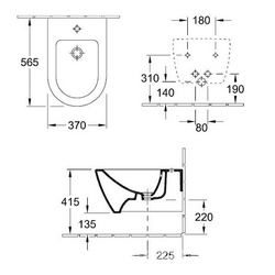 Биде подвесное 375х565мм, с 1 отв.д/смес., крепёж в компл., (цв. R1 white ceramicplus),  Villeroy & Boch Subway 2.0 540000R1