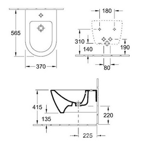 Биде подвесное 375х565мм, с 1 отв.д/смес., крепёж в компл., (цв. R1 white ceramicplus),  Villeroy & Boch Subway 2.0 540000R1
