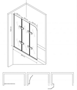Шторка на ванну, складная, трех секционная, 80x140 см, стекло 5 мм с покрытием, профиль хром, ZZ Berges City 2.0 062012