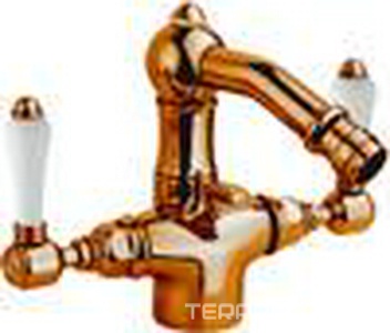 Смеситель для биде на 1 отв. с д/к (цв.бронза/ручки керамич.белые), Nicolazzi ZZ Nicolazzi P.M.Blanc 1434 BZ 78