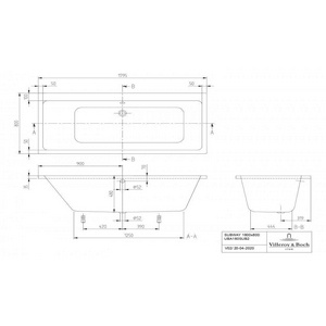 Ванна 1800х800хh480мм, без удлинённого слива-перелива и ножек арт.U88820000, (акрил цв. 01 white),  ZZ Villeroy & Boch Subway 2.0 UBA180SUB2V-01