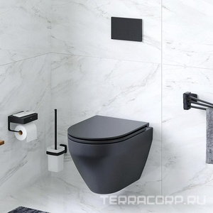 Унитаз подвесной , безободковый c сиденье микролифт в комплекте, цвет черный AMPM Spirit 2.0 C701700MBSC