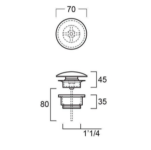 Донный клапан для раковины, универсальный, нажимной, (крышка цв. хром), Simas ZZ Simas Универсал PLCR