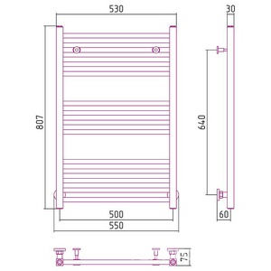 Полотенцесушитель "" 800*500 мм, подключ. 3/4, комплектующие в комплекте,цв. черный матовый, ZZ Сунержа Модус 31-0250-8050