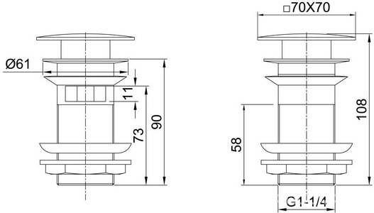Донный клапан для сливного отверстия раковин с переливом, нажимной Clic-Clac, G 1 1/4, квадрат, (металл цв.хром),  ZZ Allen Brau Infinity 5.21026-00