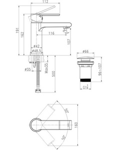 Смеситель для раковины, донный клапан click clack в комплекте, цв.черный матовый Cersanit Brasko 63107