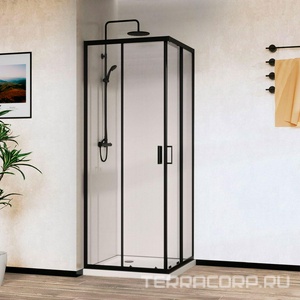 Душевой уголок 1000х900хh1950мм, прямоуг., правый/левый, (стекло прозрачное 5мм, фурн.цв.черный матовый),  Vincea City VSS-5CT9010CLB